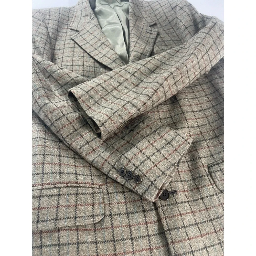 J‎ Crew Plaid Blazer Mens 40L Wool Sport Coat Green Oarsman Preppy Academia